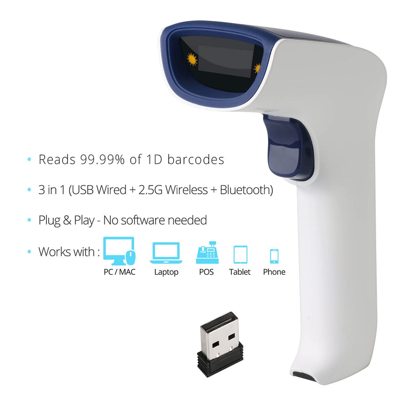[Australia - AusPower] - ScanAvenger Wireless Portable 1D Bluetooth Barcode Scanner: 3-in-1 Hand Scanners -Vibration, Cordless, Rechargeable Scan Gun for Inventory Management - Handheld, USB Bar Code EAN-UPC Reader No Next Gen Stand 