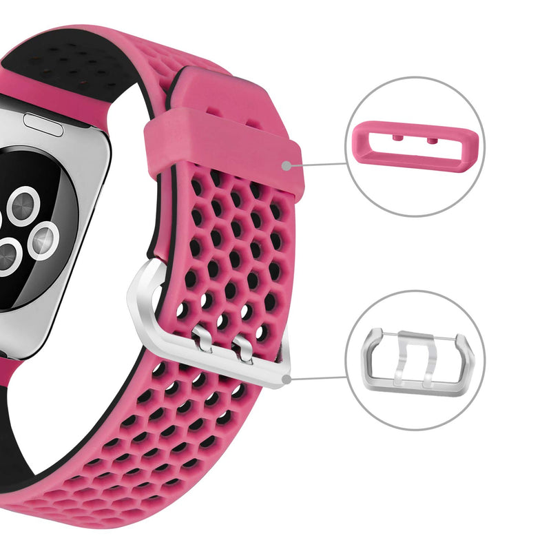 [Australia - AusPower] - Mosstek Compatible with Apple Watch Sport Band 38mm 40mm 42mm 44mm, Silicone Breathable Replacement Strap Bands Compatible with iWatch Apple Watch Series 6 5 4 3 2 1 SE for Men Women Black-Pink 38mm/40mm 