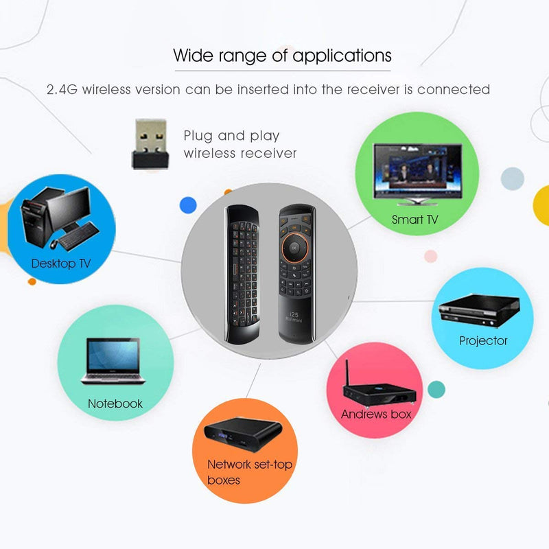 [Australia - AusPower] - Rii K25 Multifunction Portable 2.4GHz Mini Wireless Fly Mouse Keyboard and Remote Control with Rechargeable Li-ion Battery (Black) 