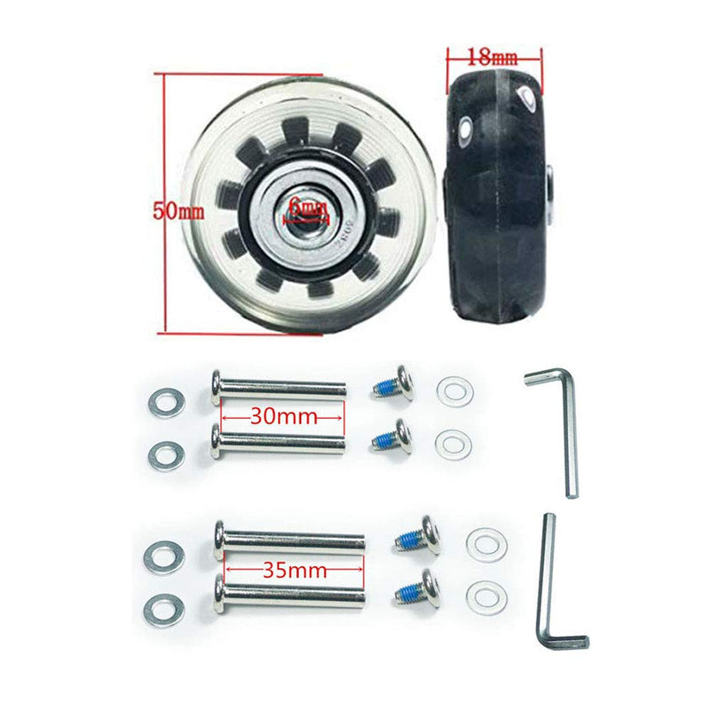 [Australia - AusPower] - F-ber 50mm x 18mm/1.97" x 0.7" Multi Color Luggage Suitcase Wheels with 6mm ABEC 608zz Bearings, Inline Outdoor Skate Replacement Wheels Set of 2 Wheels w/Axles 30mm&35mm Black&Clear 