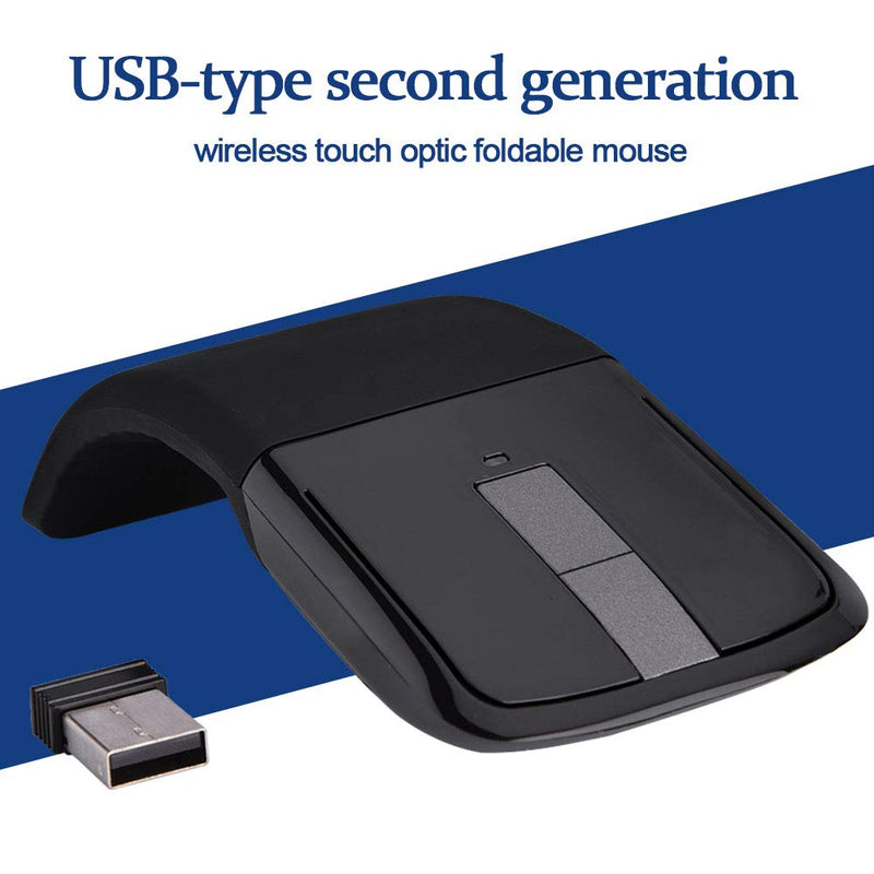 [Australia - AusPower] - USB Foldable Wireless Touch Mouse, Arc Touch Mouse Mice with USB Receiver for PC/Laptop/Smart TV, Stylish Appearance(Black) 