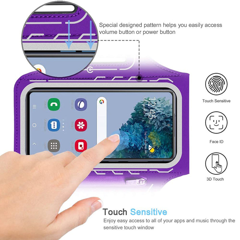 [Australia - AusPower] - JEMACHE Running Armband for Samsung Galaxy S22 Ultra, S21 FE, S20 FE, S22 Plus, S21 Plus, Note 20 Ultra 10 9, Gym Workouts Arm Band with Earbuds Holder (Purple) 6.9" Purple 