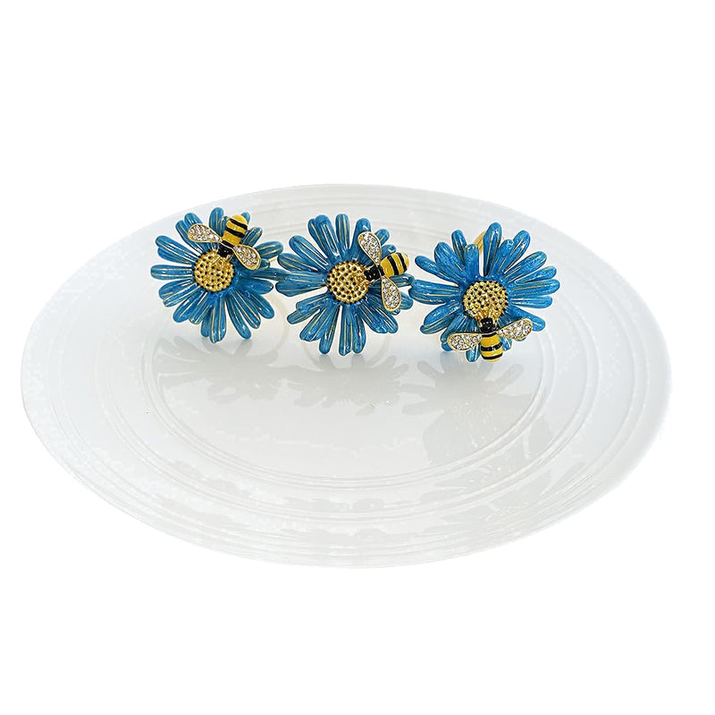 [Australia - AusPower] - Eaferm Set of 6 Bee Napkin Rings Modern Daisy Flower Napkin Holder Tablescape Table Place Setting Party Wedding Dining Decor Accessories (Blue) Blue 