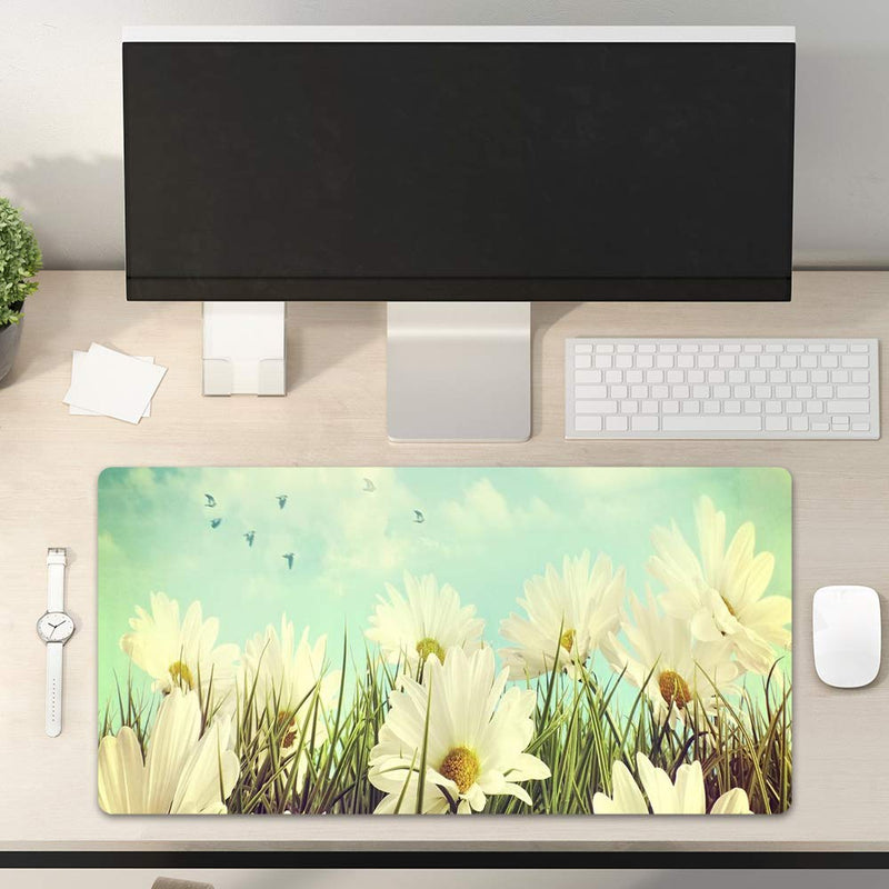 [Australia - AusPower] - QIYI Desk Pad Large Keyboard and Mouse Pad for Laptop Computer, PU Leather Desk Cover Protector, Desk Décor Accessories for Office Home Work Writing Gaming 31.5" x 15.7" - Daisies in Summer 31.5" x 15.7" 