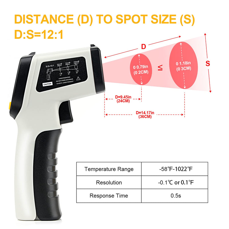 [Australia - AusPower] - Digital IR Laser Thermometer Temperature Gun, -58°F to 1022°F Non-Contact Infrared Temp Gun with Adjustable Emissivity & LCD Display for Cooking, Ice Tea Making, BBQ, Industrial and Objects Gray -58°F to 1022°F 