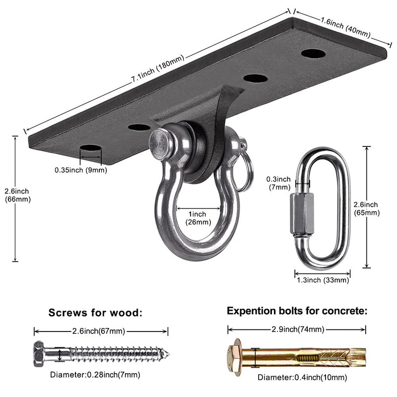 [Australia - AusPower] - Dolibest Wall Mount Bracket, Ceiling Anchor for Home Suspension Training Kit, Suspension Straps, Gymnastic Rings, Yoga Swing & Hammock, Body Weight Strength Training Systems&Boxing Equipment Ceiling anchor with carabiner 