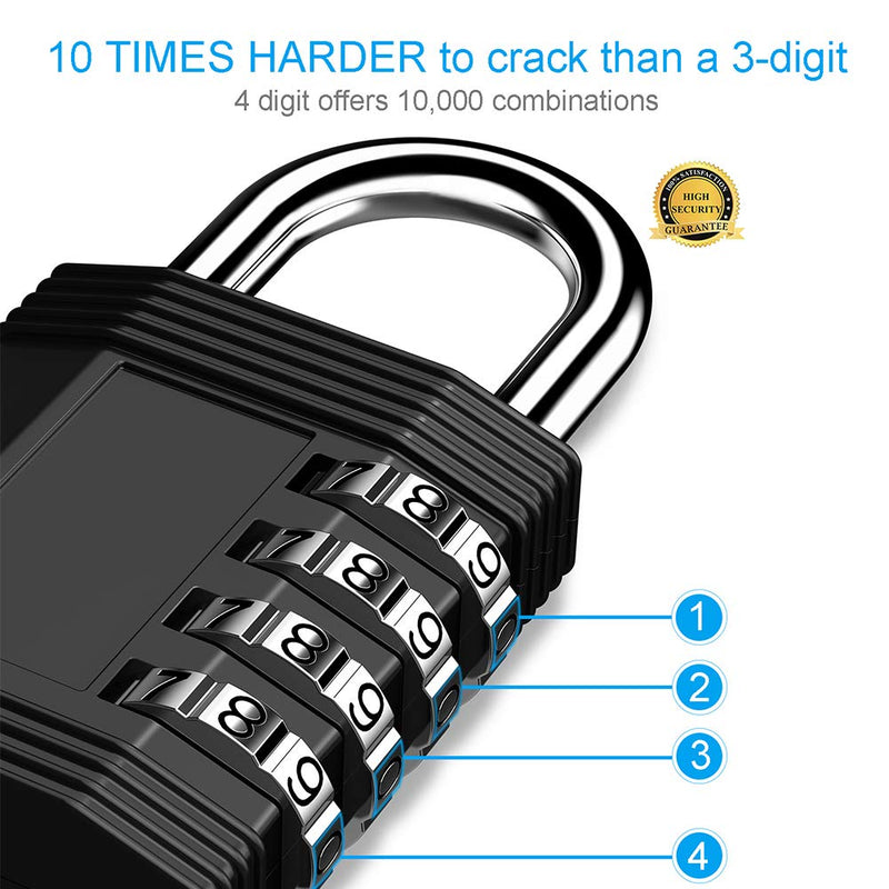 [Australia - AusPower] - ZHEGE Combination Padlocks, 4 Digit Waterproof Lock for Gym, School Locker, Fence, Toolbox, Gate (Black, Pack of 2) Black 