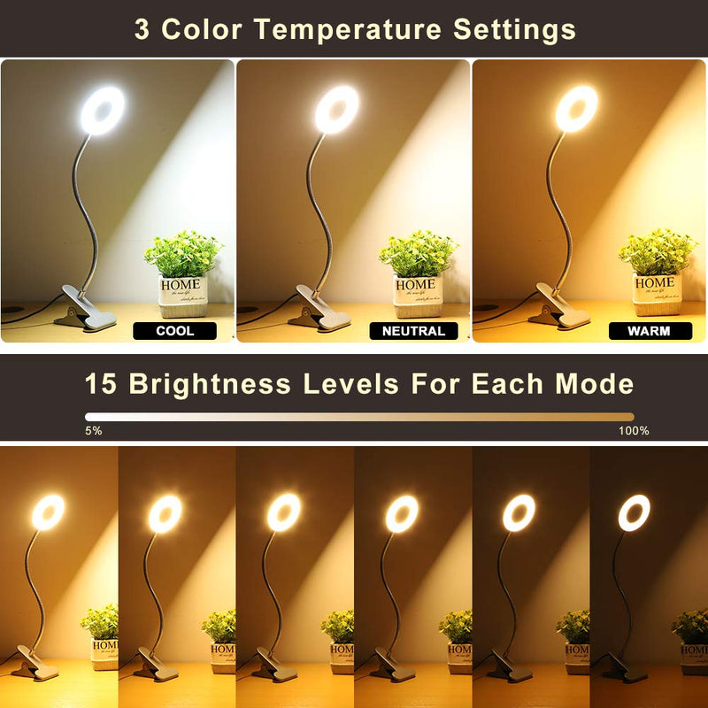 [Australia - AusPower] - DLLT Dimmable Clip on Reading Light, 48 LED USB Bed Night Lights with 3 Colors, 15 Brightness Level Book Light Flexible Clamp for Makeup Mirror, Desk, Bedside, Headboard, Piano, Computer Light(Silver) Silver 