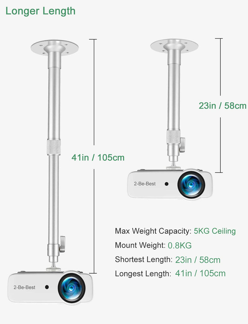 [Australia - AusPower] - Universal Projector Ceiling Mount Upgraded Long Projector Mount 23-40.5in / 58-103cm Telescopic Projector Wall Mount 360° Adjustable High Profile Drop Ceiling Projector Mount for Office Home Theater 23-41 in Silver 
