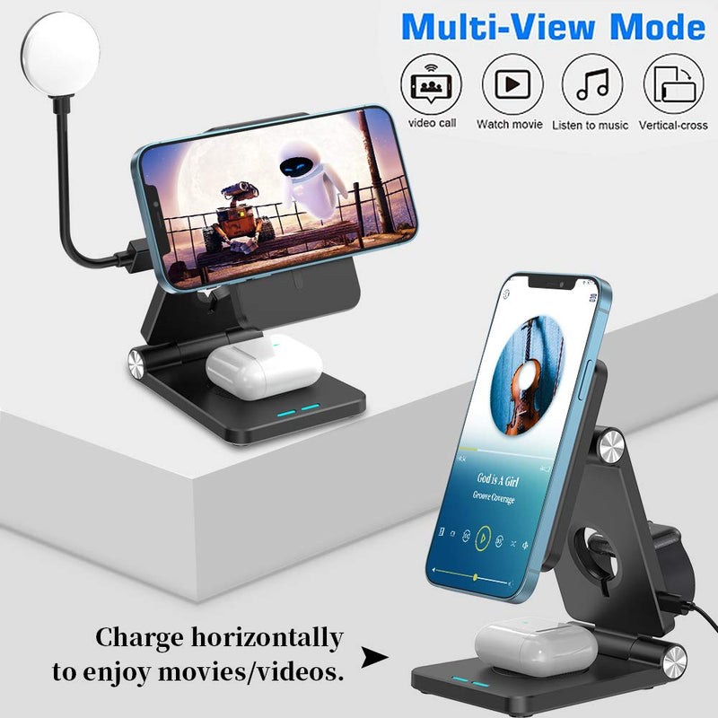 [Australia - AusPower] - Magnetic Wireless Charger, FEIKU 4 in 1 Portable Foldable Fast Wireless Charging Station LED Desk Lamp for Apple iPhone 13/13Pro/13Pro Max/13 Mini/Watch/Airpods Pro（with QC3.0 Adapter） Black-Special 