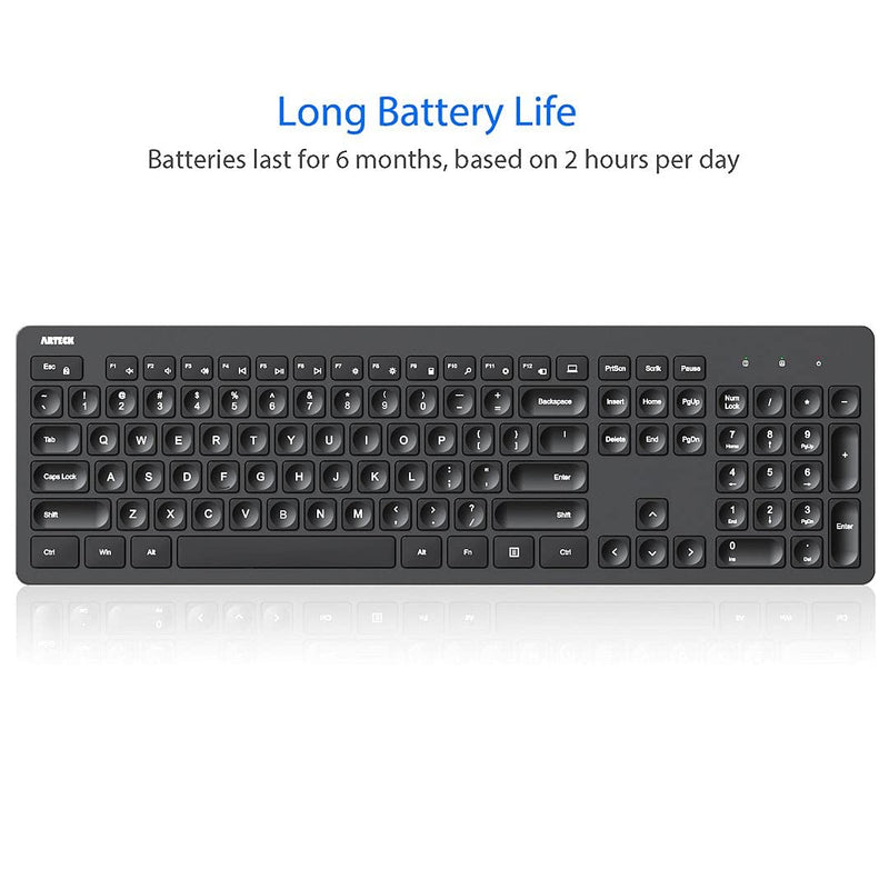 [Australia - AusPower] - Arteck 2.4G Wireless Keyboard Ultra Slim Full Size Keyboard with Numeric Keypad and Media Hotkey for Computer/Desktop/PC/Laptop/Surface/Smart TV and Windows 11/10/ 8/7 
