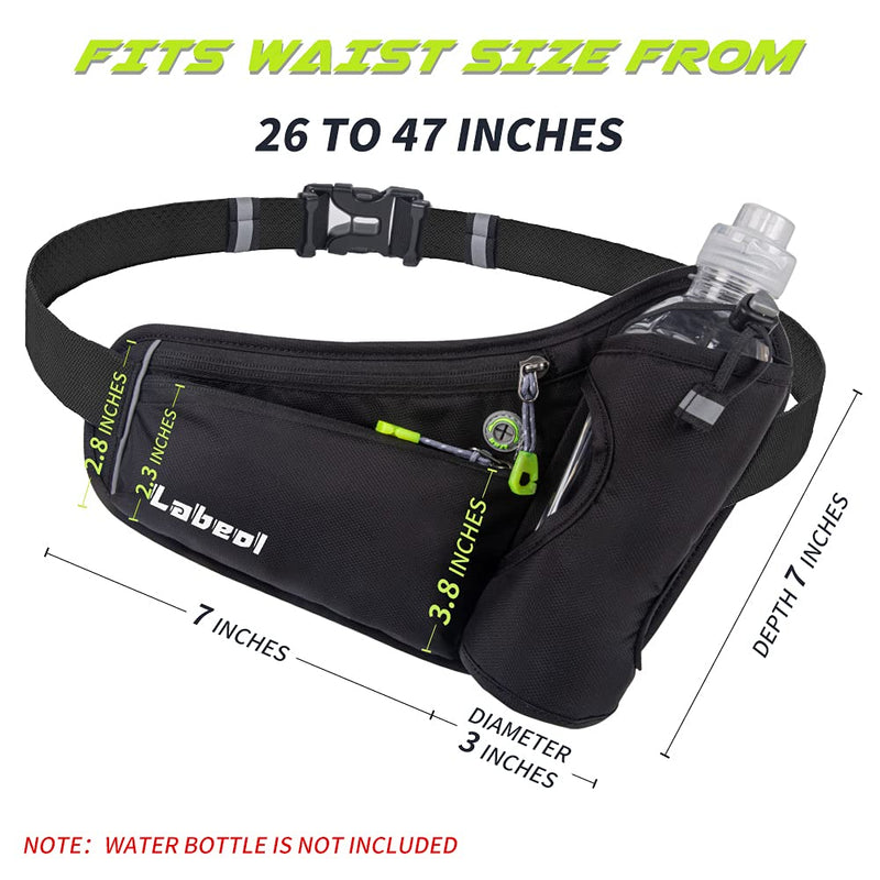 [Australia - AusPower] - Labeol Running Water Bottle Hydration Belt with Water Bottle Holder Hiking Walking Waist Pack Reflective Adjustable Fanny Pack Compatible for Phone Waistband Outdoor Running Belt (Black) Black 