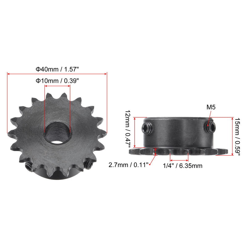 [Australia - AusPower] - uxcell 18 Tooth Roller Sprocket B Type, 25 Chain, Single Strand 1/4" Pitch, 10mm Bore Black Oxide C45 Carbon Steel with Set Screws for ISO 04C 