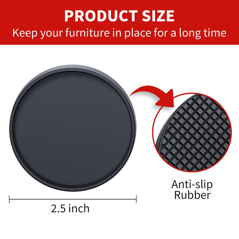 [Australia - AusPower] - Furniture Coasters - 2.5â€ Non Slip Furniture Pads for Hardwoods Floors, 8 PCS Round Rubber Non Skid Furniture Caster Cups, Anti Slide Furniture Feet Floor Protectors for Bed Couch Stoppers (Black) 2-1/2 inch 8 pack 