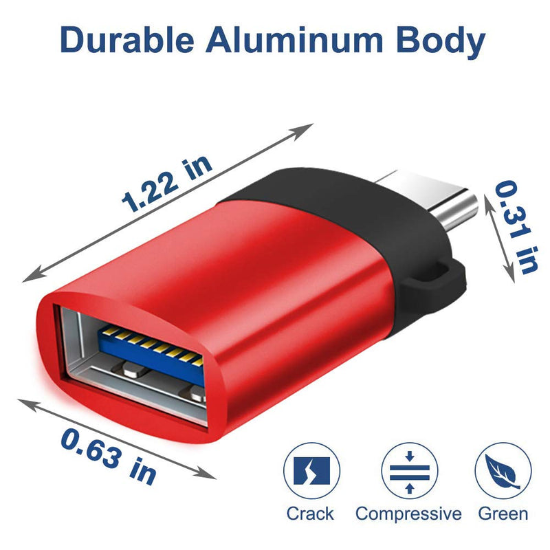 [Australia - AusPower] - USB-C to USB A 3.0 OTG Data Adapter Thunderbolt 3 Type C Adapter Aluminum Alloy (Red) 