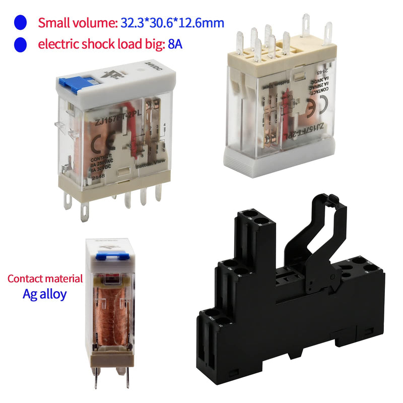 [Australia - AusPower] - Electromagnetic Power Relay Miniature Coil 24V 8A 8 Pins 2PDT 2NO 2NC with Indicator Light and Socket Base (8 Pin- 5A, DC 24V) 8 Pin- 5A 
