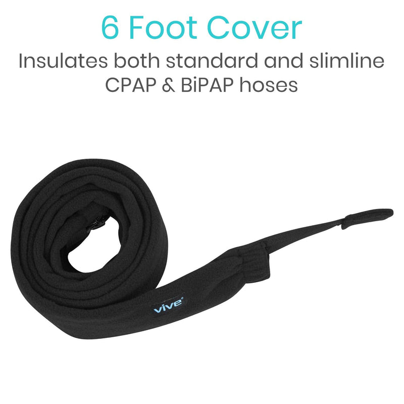 [Australia - AusPower] - Vive CPAP Hose Cover (6 Feet) - Tubing Accessories - Fits BiPAP Machines, Slimline Tubes - Soft Fleece Insulator - Prevents Condensation and Noise - Pet Protection Zipper Wrap - Sleep Mask Accessory 6 Foot (Pack of 1) Black 