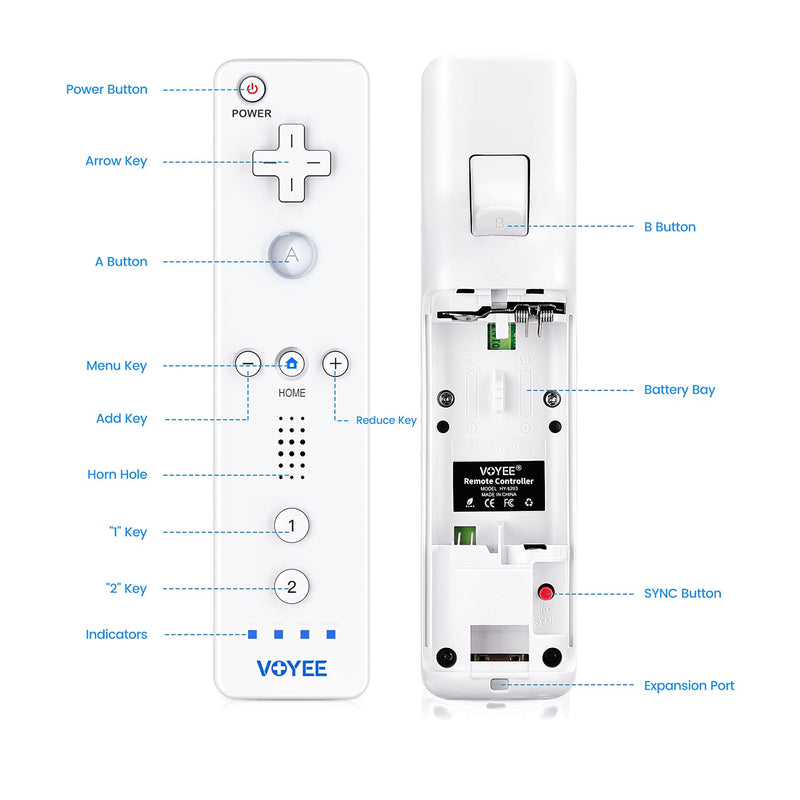 [Australia - AusPower] - VOYEE Wii Remote Controller, Wii Controllers Built in 3-Axis Motion Plus, Wireless Gaming Controller Compatible with Nintendo Wii/Wii U Console - with Silicone Case | Wrist Strap (White) White 