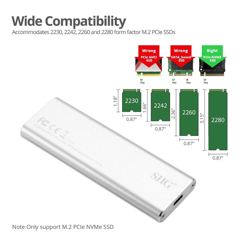 [Australia - AusPower] - SIIG USB C Nvme SSD Portable Enclosure, 10Gbps USB 3.1 Gen 2 to NVMe SSD, M.2 PCIe Nvme SSD Adapter Enclosure - Support Windows/Mac OS (JU-SA0W11-S1) 