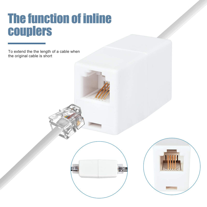 [Australia - AusPower] - Inline Coupler, White RJ11 6P4C Modular Female to Female Straight Telephone Extension Cable Cord Coupler Adapter Jack (2 Pcs) 