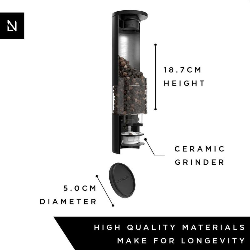 [Australia - AusPower] - LARS NYSØM Salt and Pepper Mills Set Stainless Steel with Adjustable Ceramic Grinder 2 pieces I Design Spice Mills Set Manual (Set of 2, Onyx Black) Set of two manual mills 