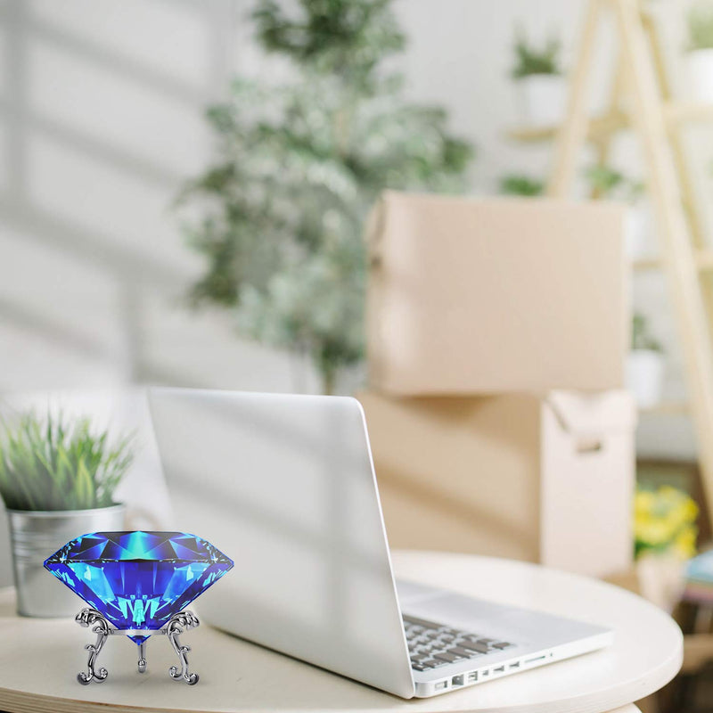 [Australia - AusPower] - Large Crystal Diamond Paperweight with Stand Jewels Wedding Decorations Centerpieces Home Decor 3.15 inch (Blue) Blue 80 mm 