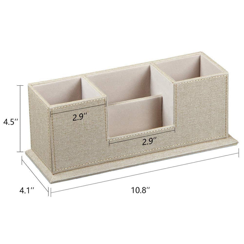 [Australia - AusPower] - Leather Pen Holder 4 Compartments Organizer Pencil Holder Desk Organizers and Accessories,Suitable for Organizing and Storing Pens, Scissors, Rulers, Office Stationery,Remote Control, etc(Cream color) Cream color 