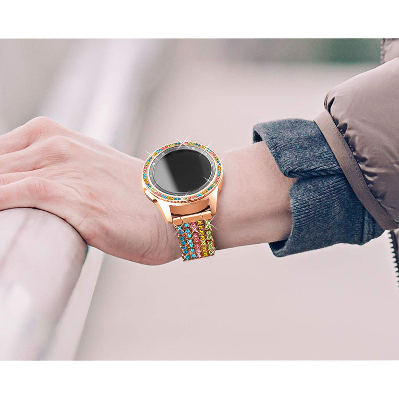 [Australia - AusPower] - Dsytom Compatible with Galaxy Watch 42mm Band Women+ Bezel, 20mm Jewelry Watchband & Bezel Ring Cover Diamond Strap Bracelet for Samsung Galaxy Watch 4 Classic 42mm (Colorful) Colorful 