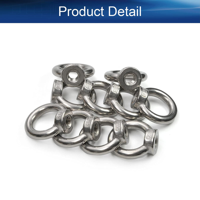 [Australia - AusPower] - Yinpecly 304 Stainless Steel Lifting Eye Nut M10 Female Thread Round Shape for Rope Fitting Marine Industrial Silver Tone 10pcs 