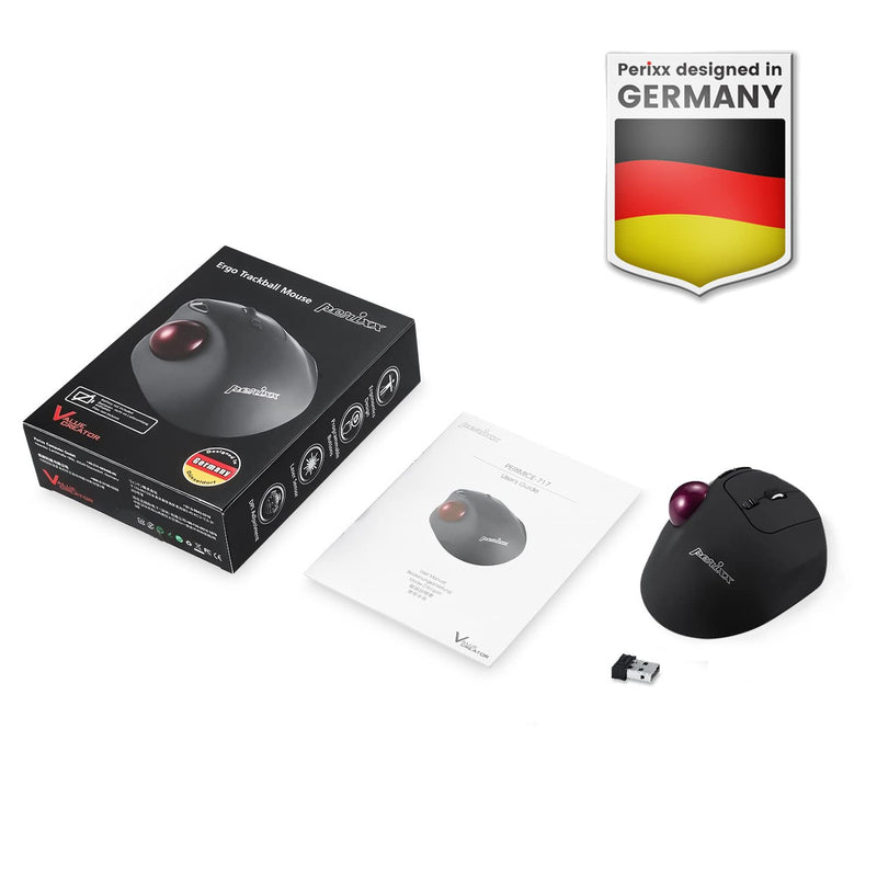 [Australia - AusPower] - Perixx11568 Perimice-717 Wireless Trackball Mouse, Build-in 1.34 Inch Trackball with Pointing Feature, 5 Programmable Buttons, 2 DPI Level, Black 