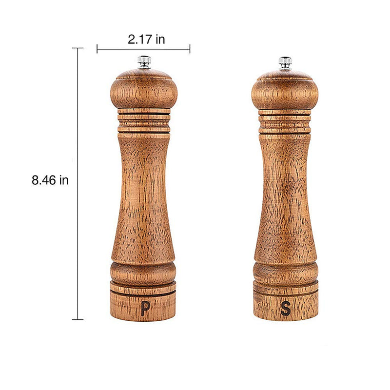 [Australia - AusPower] - Salt and Pepper Grinder Set, 2 Pack Wood Salt Pepper Grinder Mill Refillable Shakers with Adjustable Coarseness for Farmhouse Kitchen Including Wooden Spoon Cleaning Brush 