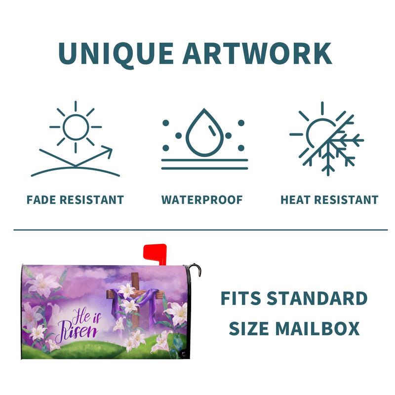 [Australia - AusPower] - Easter He is Risen Mailbox Covers Magnetic Happy Easter Mailbox Cover Standard Size 25.5 x 21 Inch Spring Purple Flowers Mailbox Wrap Post Letter Box Cover Decorative for Home Outdoor Garden 25.5x21 in Easter-1 
