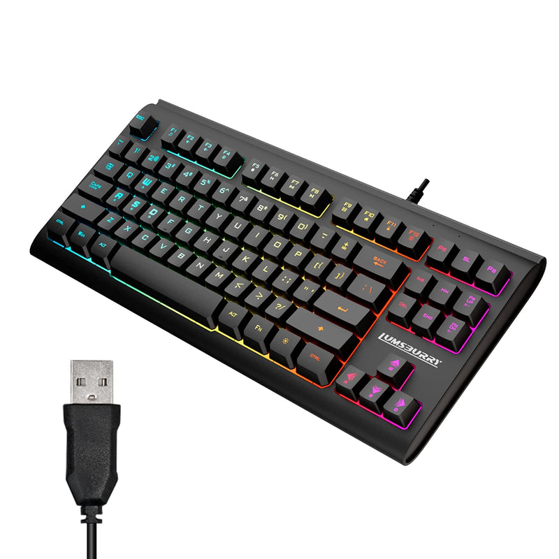 [Australia - AusPower] - Rainbow LED Backlit 87 Keys Gaming Keyboard, Compact Keyboard with 12 Multimedia Shortcut Keys USB Wired Keyboard for PC Gamers Office 