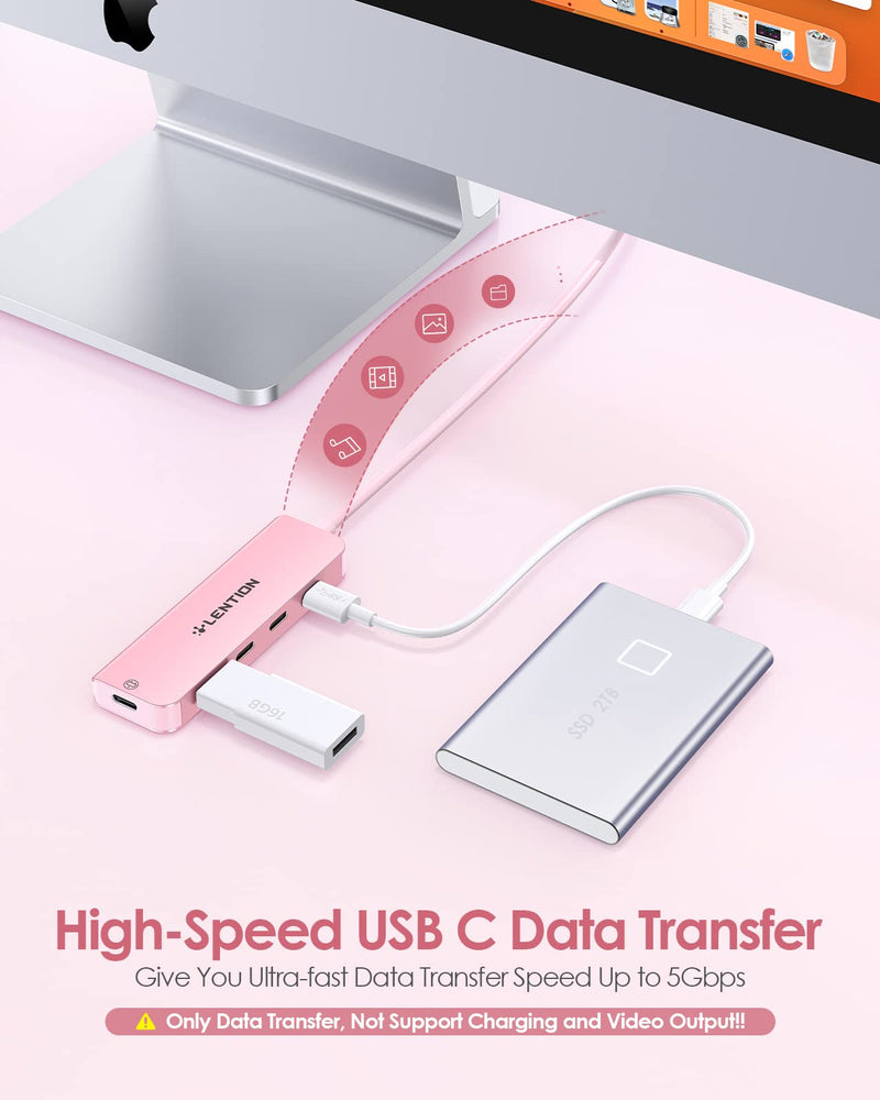 [Australia - AusPower] - LENTION USB C Hub, 2FT Long Cable USB C Hub Multiport Adapter, USB C Splitter, USBC hub, USB Type C Hub, USB C to USB C Hub with 4 USBC Port&Type C Power Supply Port for MacBook Pro/Mac Air/iMac, More Rose Gold 