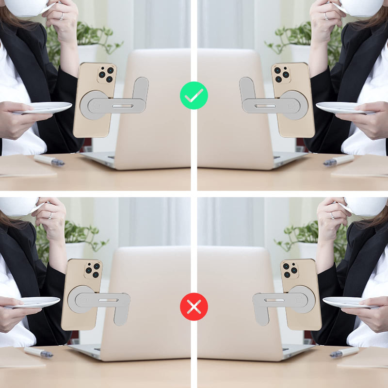 [Australia - AusPower] - Doter MagSafe Accessories Laptop Phone Holder Compatible with MagSafe Stand, Universal Aluminum Alloy Laptop Side Mount, Foldable Arm Phone Stand for iPhone 13 13 Pro Max iPhone 12 12 Pro Max Silver 