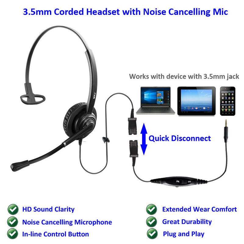 [Australia - AusPower] - MKJ 3.5mm Headset with Microphone Noise Cancelling, Corded Cell Phone Headset with Call Control Clear Chat for iPhone Samsung PC Business Skype Softphone Conference Calls Online Meetings 