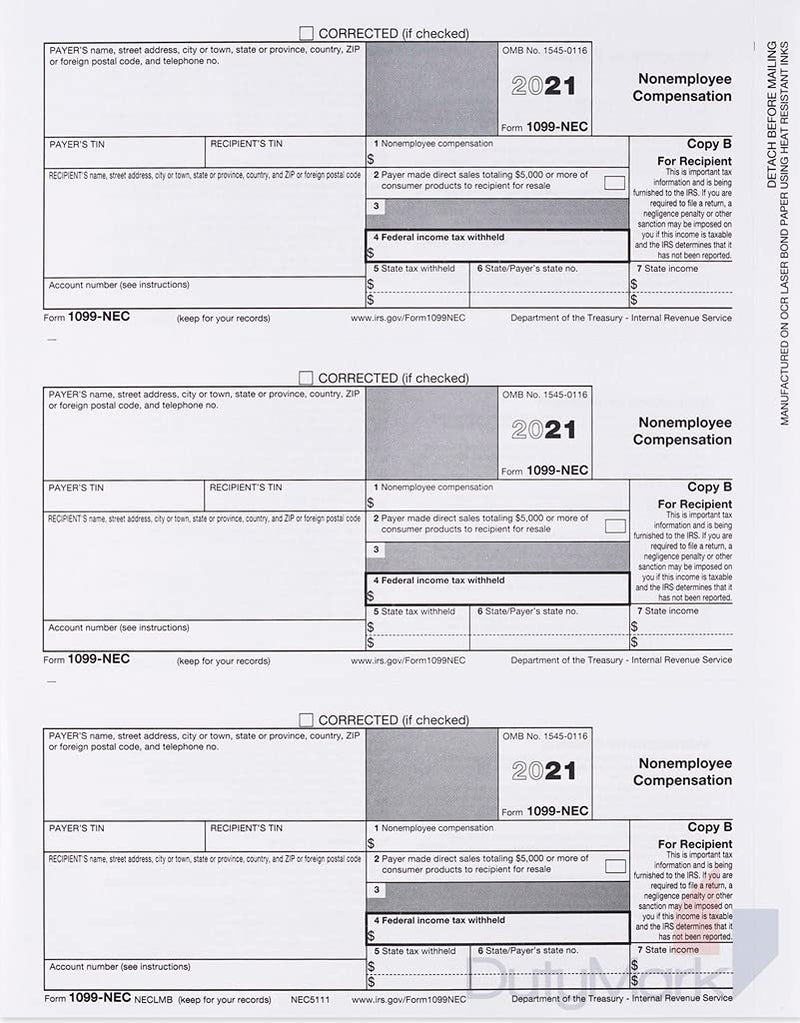 [Australia - AusPower] - 1099 NEC Tax Forms 2021,and 25 Self-Seal Envelopes, 25 4 Part Laser Tax Forms Kit Pack of Federal/State Copy's, 1096's –Great for QuickBooks and Accounting Software, 2021 1099-NEC, 25 Pack 