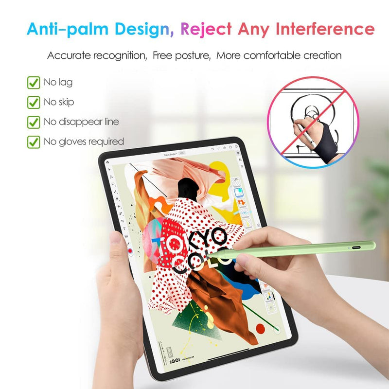[Australia - AusPower] - DTTO Stylus Pen for iPad, Active Pencil for (2018-2021) New Apple iPad Mini 6/5th Gen, iPad 9/8/7/6th Gen, Pro 11/12.9 Inch, iPad Air 4th/3rd Gen for Drawing/Writing with Palm Rejection (Light Green) 