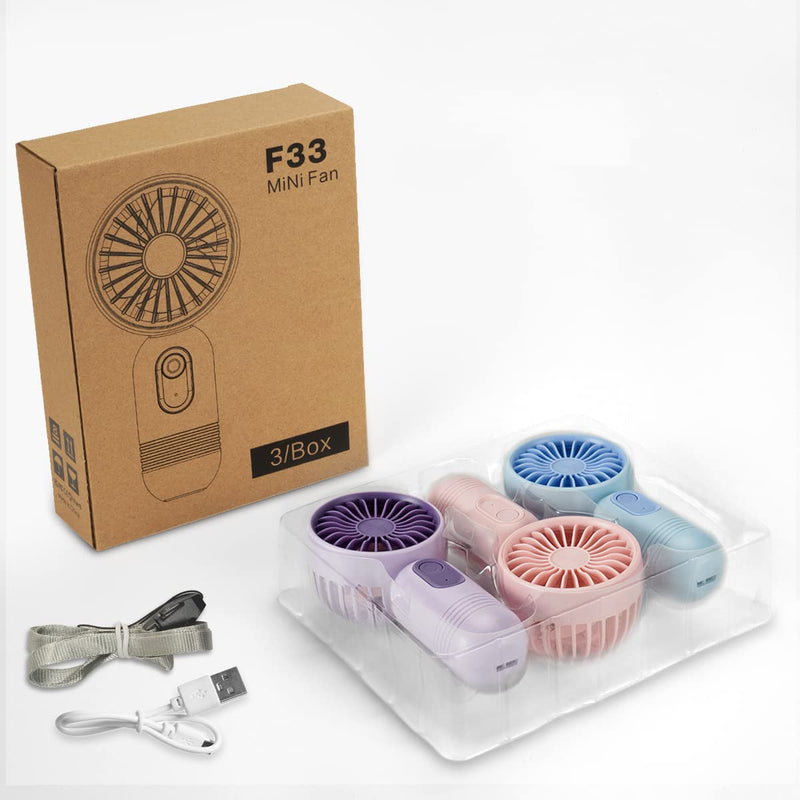 [Australia - AusPower] - VanSmaGo 3Packs Portable Handheld Mini Fan, USB Rechargeable Personal Fan, Battery Operated Small neck Fan with 3 Speeds for Travel/camping/Outdoor/Home/Office (Pink+Blue+Purple) Pink+Blue+Purple 