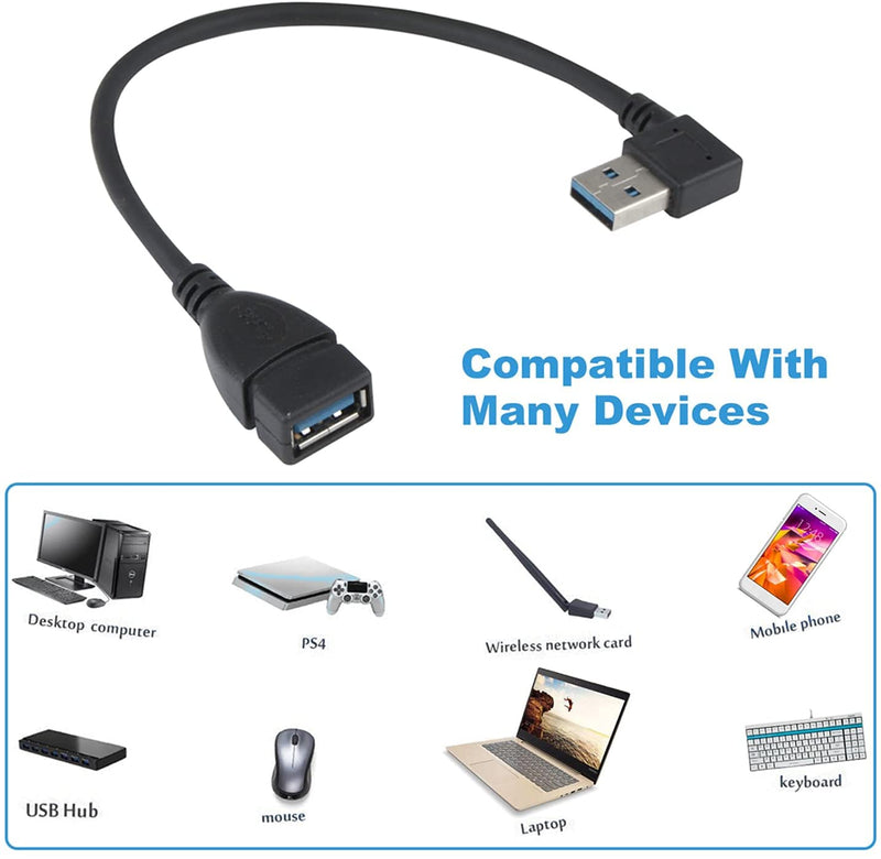 [Australia - AusPower] - USB 3.0 Extension Cable - A Left & Right Angle - Male to Female - Pack of 2 Black Lift Rihgt 