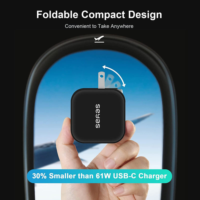 [Australia - AusPower] - USB C Charger, Seyas 66W Fast Wall Charger 3.0 GaN Tech Fast Charger 3 Port Foldable Power Adapter PD Charger for iPad Pro/AirPods Pro/Switch/Samsung and More Black 