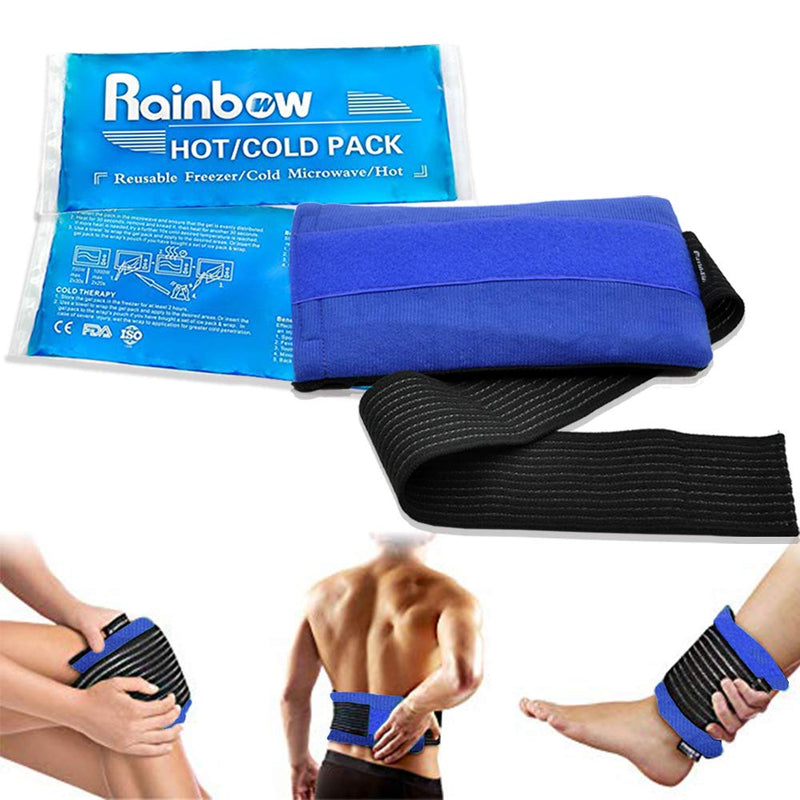 [Australia - AusPower] - Reusable Hot and Cold Packs for Injuries, 2 Flexible Gel Ice Pack Cold Hot Compress for Joint Pain, Muscle Soreness, Tension Headache, Adjustable Therapy Wrap for Knees, Back, Shoulders, Arms and Legs 9.8" X 4.3" - 2 Ice Packs & Wrap 