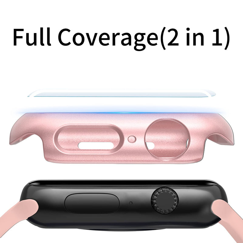 [Australia - AusPower] - Screen Protector Case Compatible with Apple Watch Series 6 5 4, Tempered Glass All Around Hard PC Smart Watch Case Overall Protective Cover (44mm, Rose Gold) 44mm 