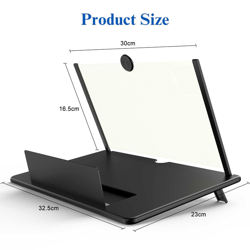 [Australia - AusPower] - 16" Screen Magnifier for Cell Phone -3D HD Magnifing Projector Screen Enlarger for Movies, Videos and Gaming – Foldable Phone Stand Holder with Screen Amplifier–Compatible with All Smartphones (Black) Black-16" 