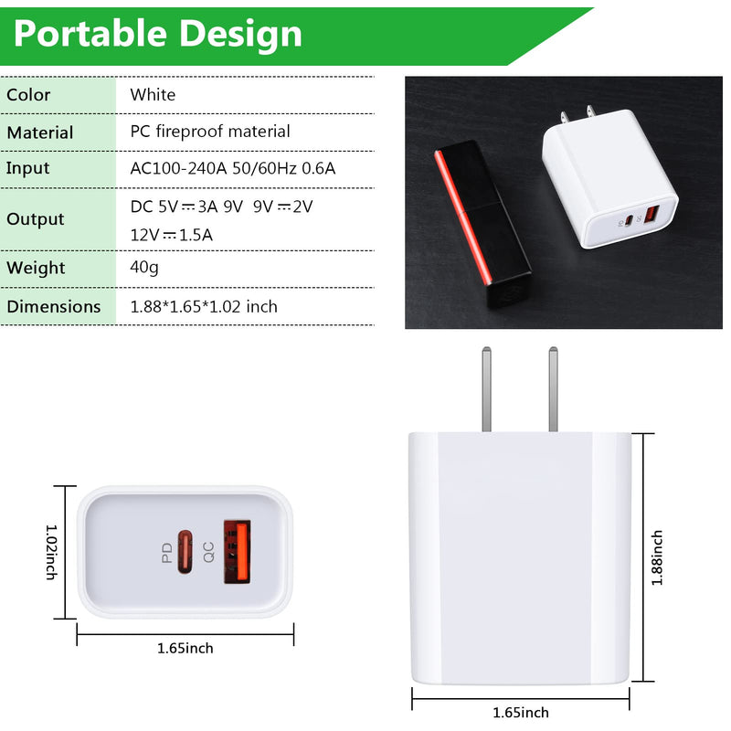 [Australia - AusPower] - 20W USB C Charger PD Power Delivery+ Quick Charge 3.0 Dual Port Fast Charger Block Wall Charger Adapter for iPhone 13/13 Mini/13 Pro/13 Pro Max/12 Pro Max/SE/11,Pixel,Galaxy S21 S22,iPad Pro (2Pack) 