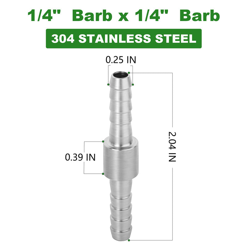 [Australia - AusPower] - TAISHER 5PCS 304 Stainless Steel Hose Barb Fittings 1/4 Inch to 1/4 Inch Barb Hose, Hose Barb Reducer Splicer Mender Union Air Water Fuel with 10PCS Hose Clamp 1/4" Barb x 1/4" Barb 5 