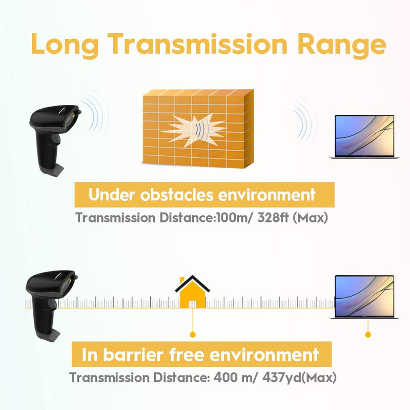 [Australia - AusPower] - NADAMOO Wireless Barcode Scanner 328 Feet Transmission Distance USB Cordless 1D Laser Automatic Barcode Reader Handhold Bar Code Scanner with USB Receiver for Store, Supermarket, Warehouse - Black 