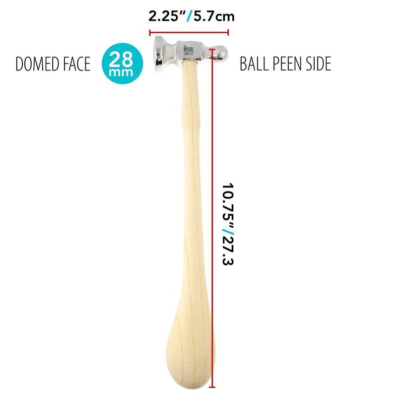 [Australia - AusPower] - The Beadsmith Two-Sided Chasing Hammer - 10.75 Inches Wooden Handle, 2.25 Steel Head with a 14mm Ball Pein & 28mm Domed Face - Tool Used to Add Texture and Dimension to Metalwork 1.26 x 3.03 x 11.9 cm 