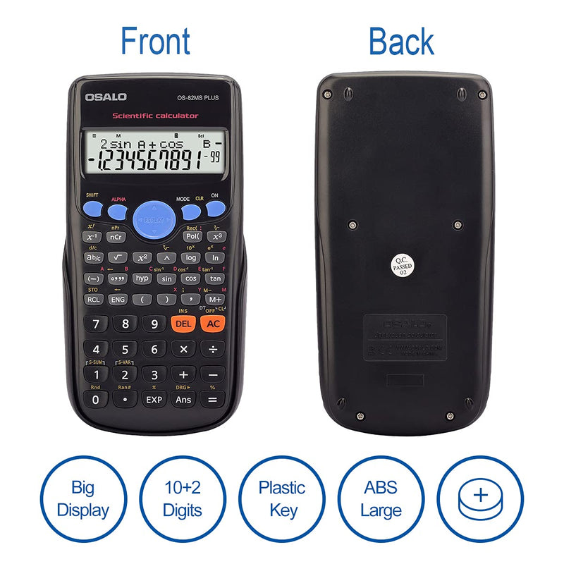 [Australia - AusPower] - OSALO Scientific Calculator 240 Function Basic Large Display for Middle School (OS 82MS Plus) 