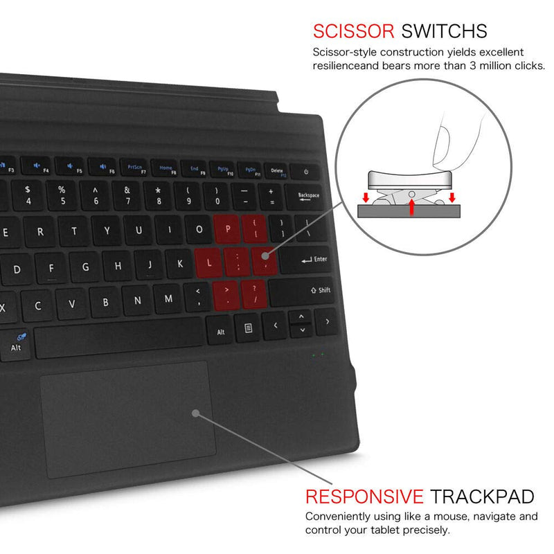 [Australia - AusPower] - Keyboard Replacement Type Cover Trackpad Mouse for Microsoft Surface Pro 7/6 / 5/4 / 3 Ergonomic Portable Slim Wireless Bluetooth Rechargeable (with Backlit) With Backlit 